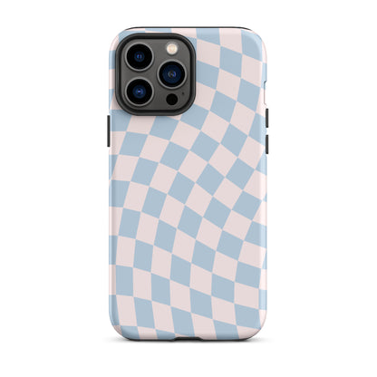 Light Pink & Blue Wavy Checkered iPhone Case