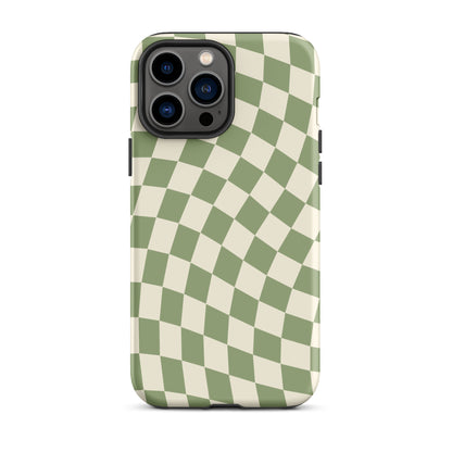 Green & Beige Wavy Checkered iPhone Case