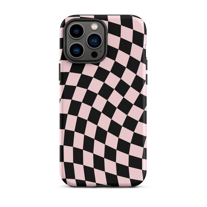 Pink & Black Wavy Checkered iPhone Case