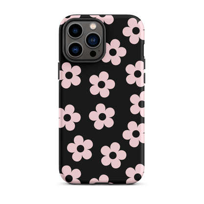 Black & Pink Retro Flowers iPhone Case