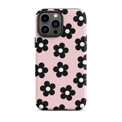 Pink & Black Retro Flowers iPhone Case