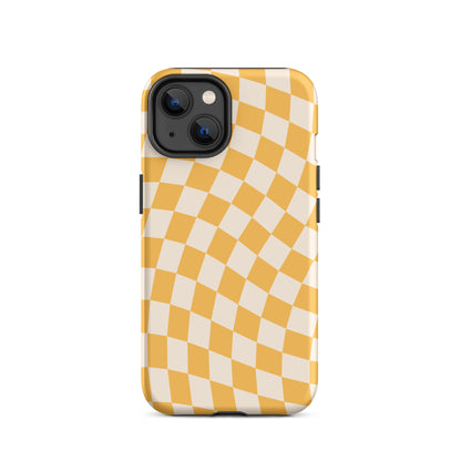 Yellow Wavy Checkered iPhone Case iPhone 14 Matte