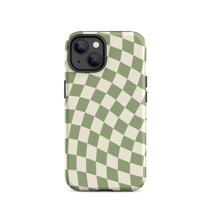 Green & Beige Wavy Checkered iPhone Case