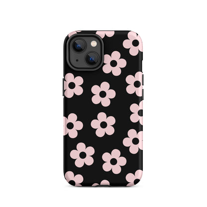 Black & Pink Retro Flowers iPhone Case