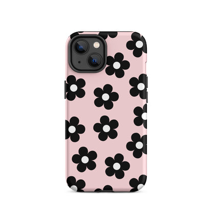 Pink & Black Retro Flowers iPhone Case