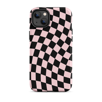 Pink & Black Wavy Checkered iPhone Case