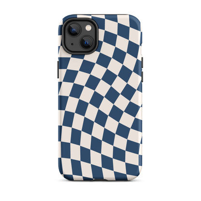 Navy & Beige Wavy Checkered iPhone Case