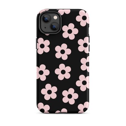 Black & Pink Retro Flowers iPhone Case