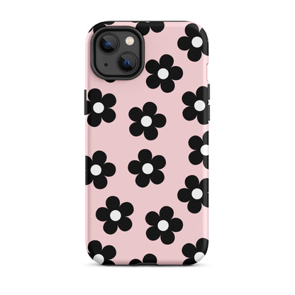 Pink & Black Retro Flowers iPhone Case