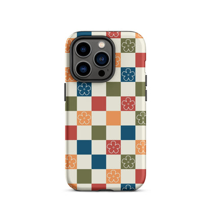 Vintage Flowers Checkered iPhone Case iPhone 14 Pro Matte