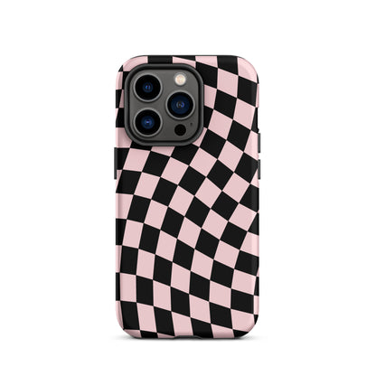 Pink & Black Wavy Checkered iPhone Case