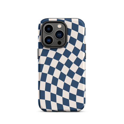 Navy & Beige Wavy Checkered iPhone Case