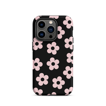 Black & Pink Retro Flowers iPhone Case