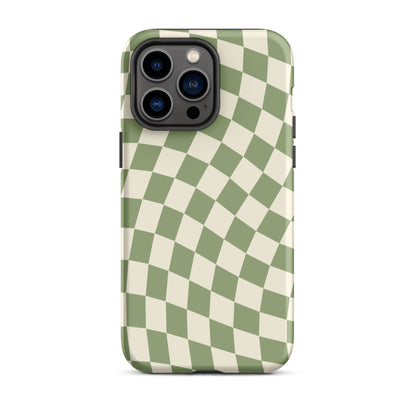 Green & Beige Wavy Checkered iPhone Case