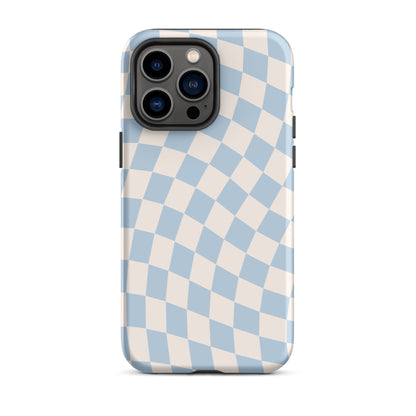 Blue & Beige Wavy Checkered iPhone Case