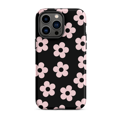 Black & Pink Retro Flowers iPhone Case