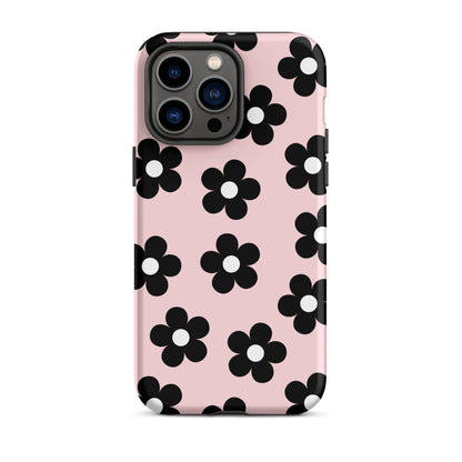 Pink & Black Retro Flowers iPhone Case