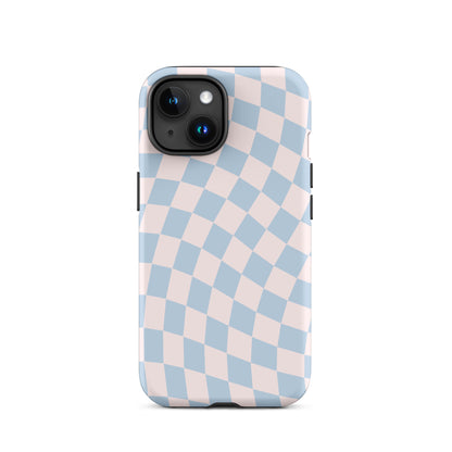 Light Pink & Blue Wavy Checkered iPhone Case