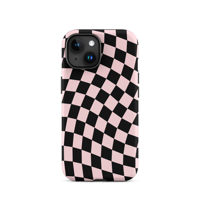 Pink & Black Wavy Checkered iPhone Case