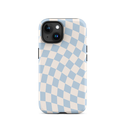 Blue & Beige Wavy Checkered iPhone Case