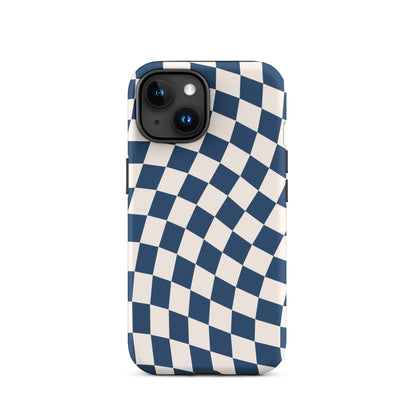 Navy & Beige Wavy Checkered iPhone Case