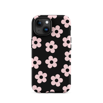 Black & Pink Retro Flowers iPhone Case