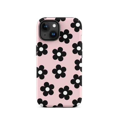 Pink & Black Retro Flowers iPhone Case