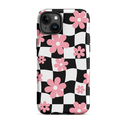 Floral Wavy Checkered iPhone Case iPhone 15 Plus Matte