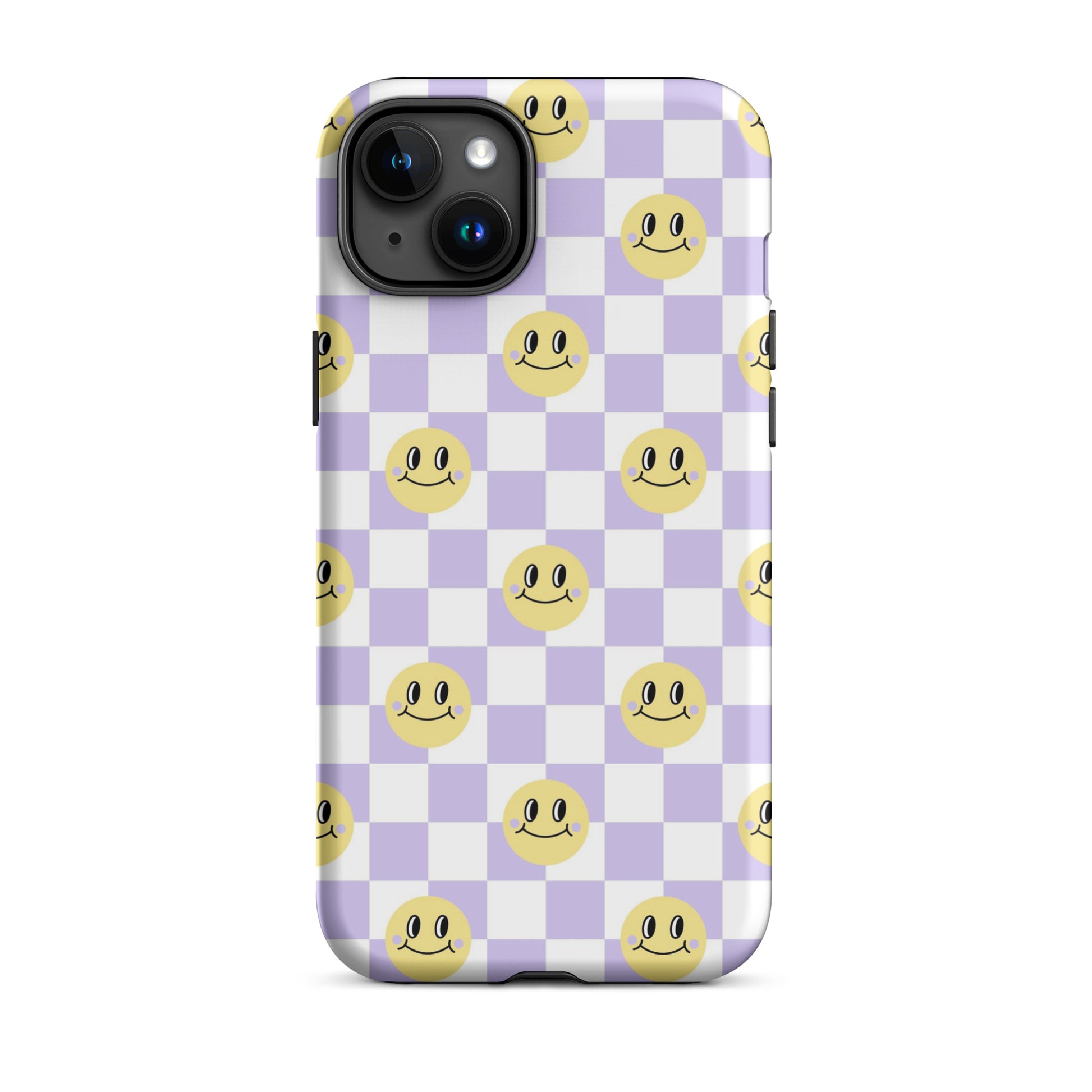 Checkered Smiley Faces iPhone Case Matte iPhone 15 Plus