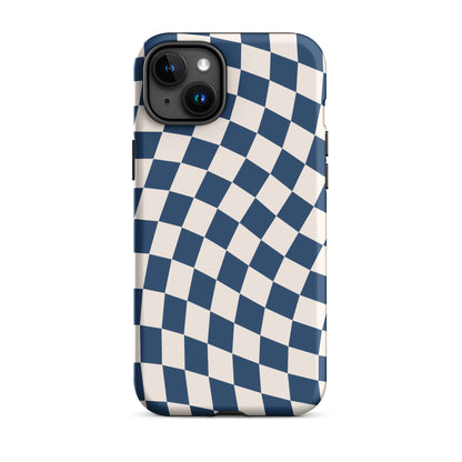 Navy & Beige Wavy Checkered iPhone Case