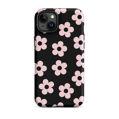 Black & Pink Retro Flowers iPhone Case