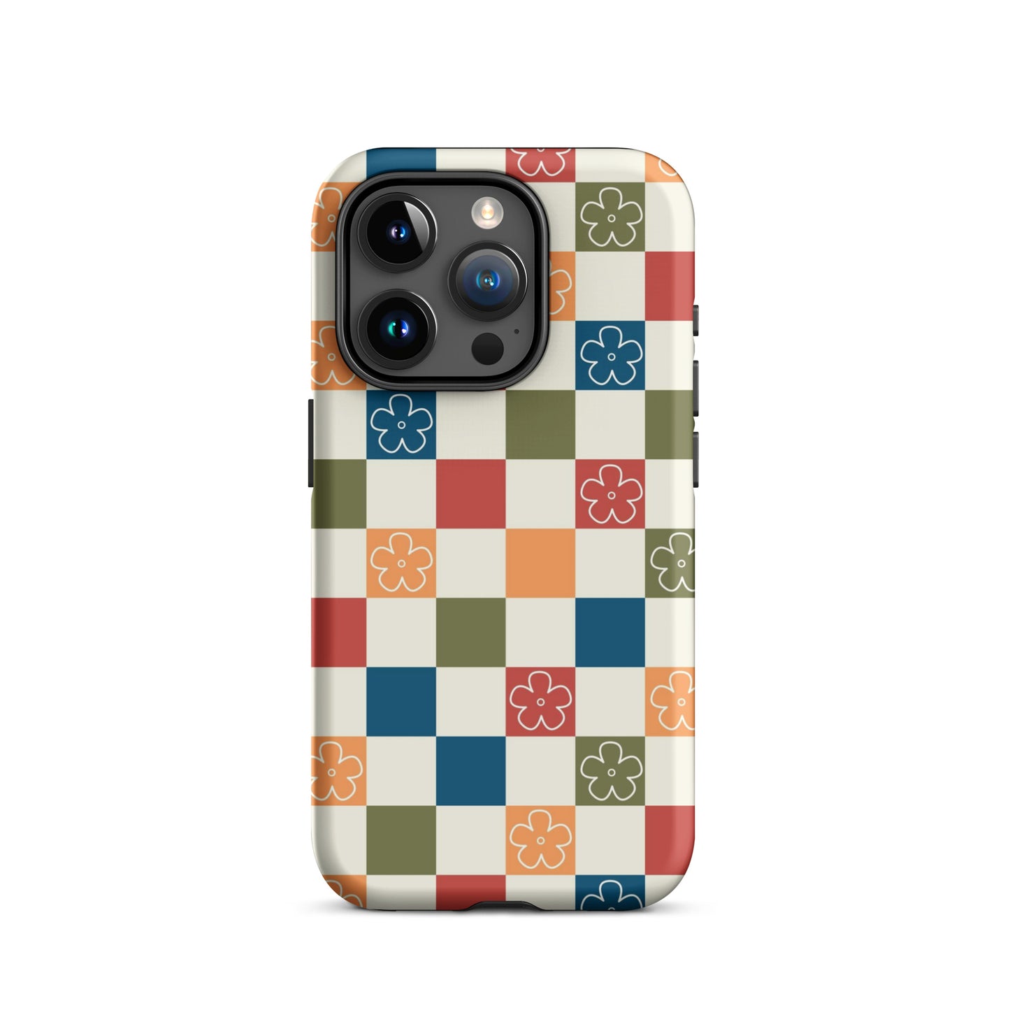 Vintage Flowers Checkered iPhone Case iPhone 15 Pro Matte