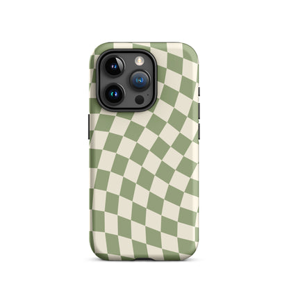 Green & Beige Wavy Checkered iPhone Case