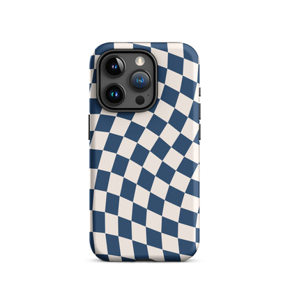 Navy & Beige Wavy Checkered iPhone Case