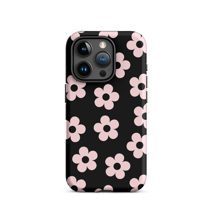 Black & Pink Retro Flowers iPhone Case