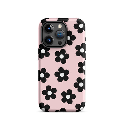 Pink & Black Retro Flowers iPhone Case