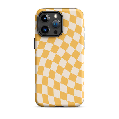 Yellow Wavy Checkered iPhone Case iPhone 15 Pro Max Matte