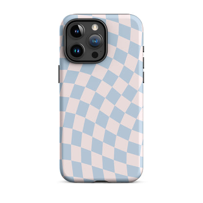 Light Pink & Blue Wavy Checkered iPhone Case