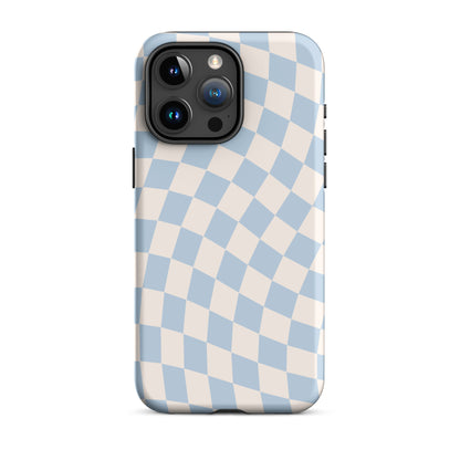 Blue & Beige Wavy Checkered iPhone Case