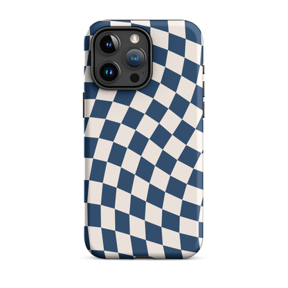 Navy & Beige Wavy Checkered iPhone Case