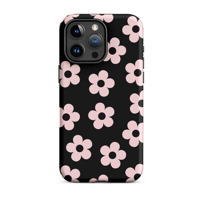 Black & Pink Retro Flowers iPhone Case